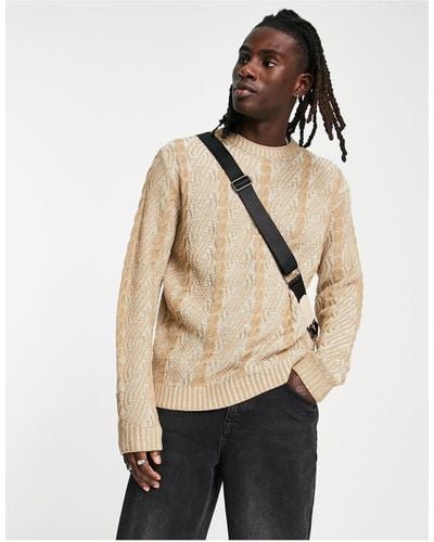 ASOS Cable Knit Sweater With Crew Neck - Natural
