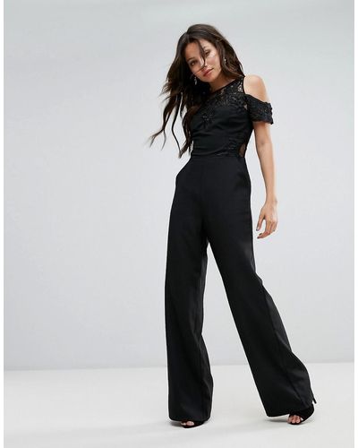 Lipsy Cold Shoulder Lace Jumpsuit - Black