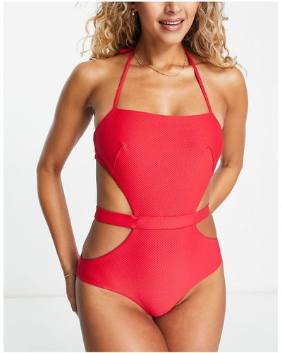 & Other Stories Cut-out Square Neck Swimsuit - Red