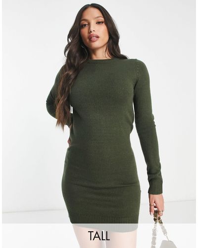 Brave Soul Tall Grungy Crew Neck Sweater Dress - Green