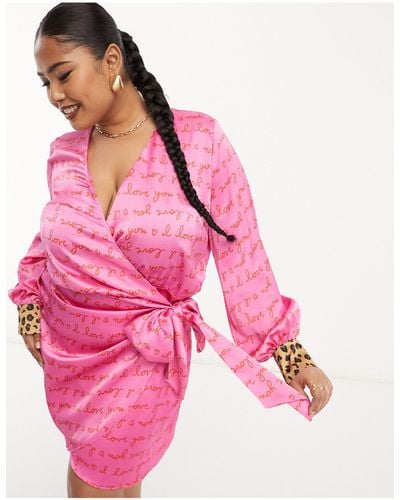Never Fully Dressed Love Print Wrap Mini Dress - Pink