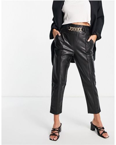 River Island Chain Belted Faux Leather Peg Trousers - Black