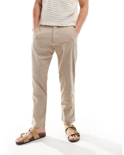 Hollister Pull On Linen Blend Trousers - Natural