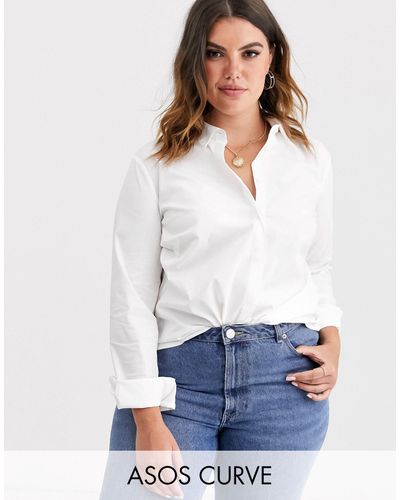 ASOS Asos Design Curve - Nauwsluitend Overhemd Met Lange Mouwen Van Stretchkatoen - Wit