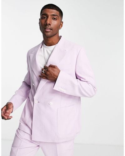 TOPMAN Relaxed Double Breasted Suit Jacket - Pink