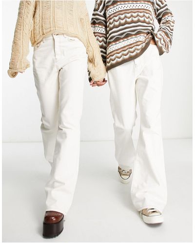 Reclaimed (vintage) 01' - pantalon évasé unisexe décontracté avec surpiqûres contrastantes - écru - Blanc
