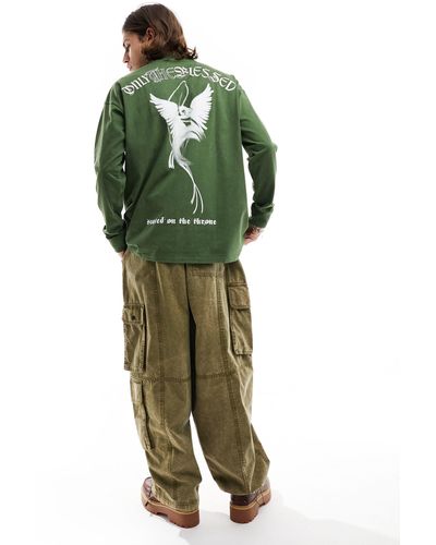 Liquor N Poker T-shirt à manches longues avec imprimé graphique au dos - kaki - Vert