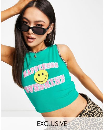 Missguided Crop Singlet With Ray Of Sunshine Slogan - Green