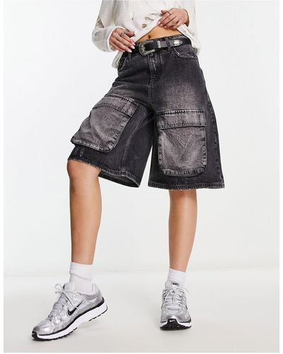 Collusion Festival Longline baggy Denim Shorts With Cargo Pockets - Black