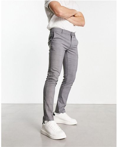 New Look Pantaloni eleganti skinny scuro a quadri - Bianco