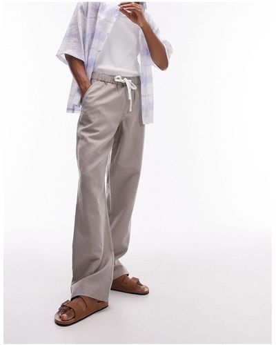TOPMAN Straight Linen Blend Trousers - White