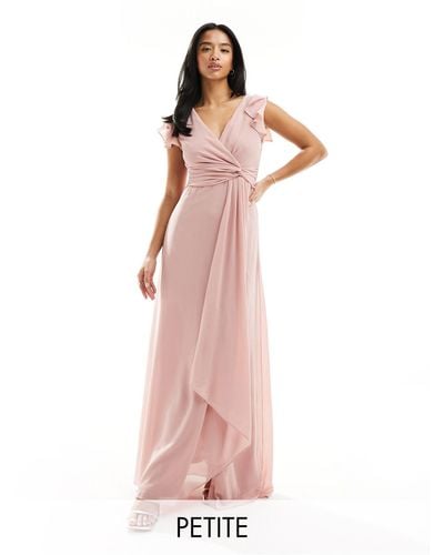 TFNC London Bridesmaid Flutter Sleeve Ruffle Detail Maxi Dress - Pink