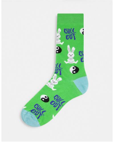 ASOS Chill Out Ankle Socks With Bunny Design - Green