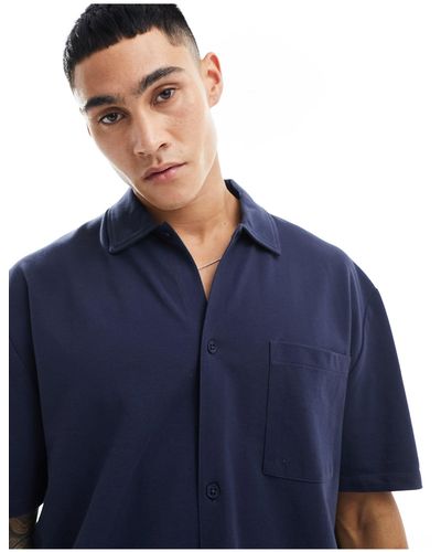 ASOS Chemise à manches courtes en jersey piqué - Bleu