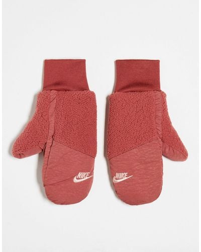 Nike – damen-fäustlinge aus sherpa-fleece - Rot