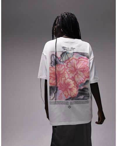 TOPSHOP Oversized T-shirt Met Grafrische 'hibiscus Rosa'-print - Roze