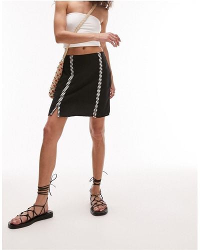 TOPSHOP Contrast Stab Stitch Mini Skirt - Black
