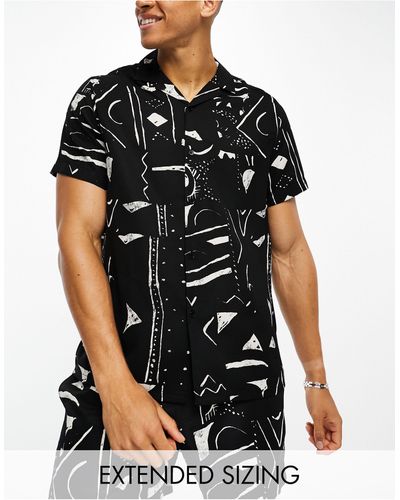 ASOS Ruimvallend Overhemd Met Reverskraag En Abstracte Print - Zwart