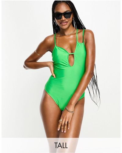 Pieces Exclusive Cut Out Asymmetric Swimsuit - Green