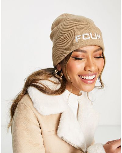 French Connection Fcuk Beanie Hat - Natural
