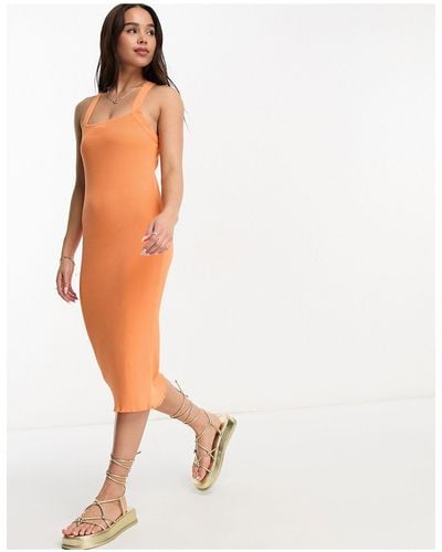 Monki Knitted Strappy Maxi Dress - Orange
