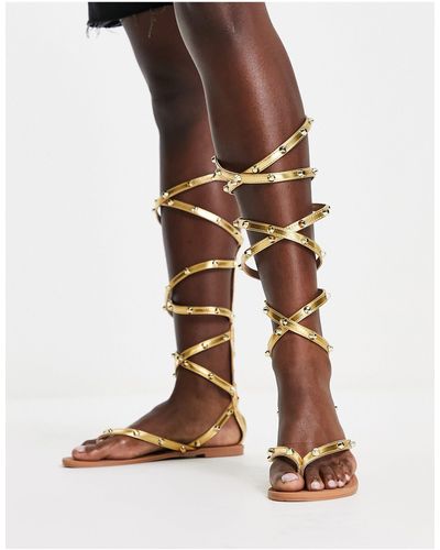 ASOS Florida Studded High Leg Gladiator Flat Sandals - Metallic