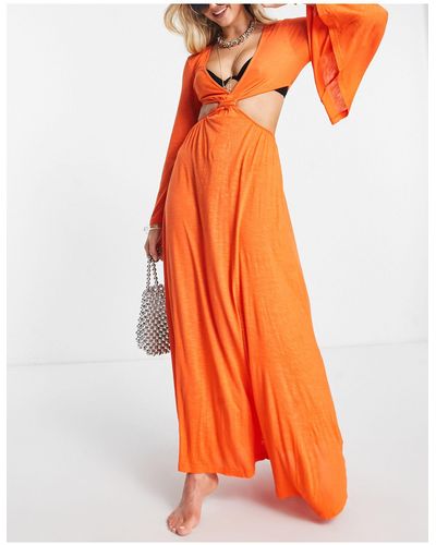 ASOS exaggerated Sleeve Cut-out Waist Maxi Beach Dress - Orange