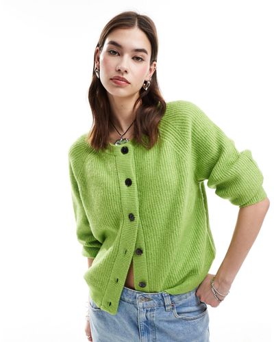 SELECTED Lolina Button Down Fluffy Knit Cardigan - Green