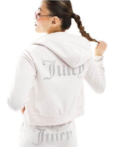 Juicy Couture Diamante Logo Velour Zip Through Hoodie Co-ord - White