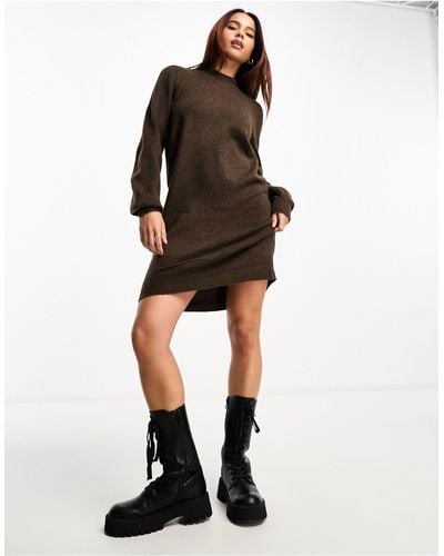 Jdy Puff Sleeve Knitted Mini Jumper Dress - Black