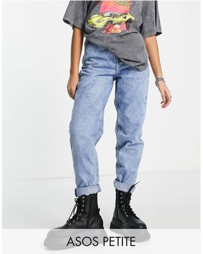 ASOS Asos design petite - original - jean mom taille haute - délavage clair - Bleu