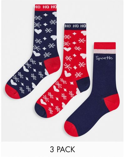 Threadbare 3 Pack Christmas Sparkle Socks - Red