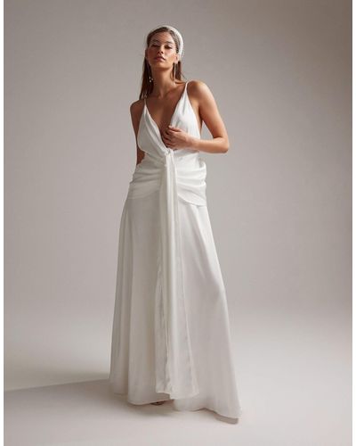 ASOS Emily Satin Plunge Drape Cami Wedding Dress - White