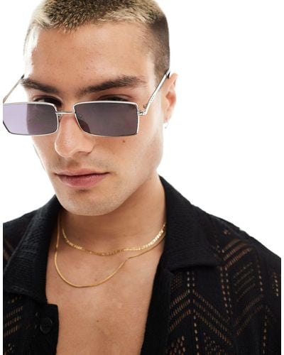 ASOS Rectangle Sunglasses With Temple Detail - Black