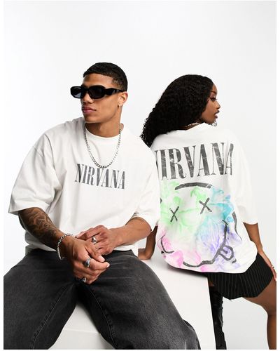 ASOS T-shirt unisex oversize bianco sporco con stampa "nirvana" - Nero