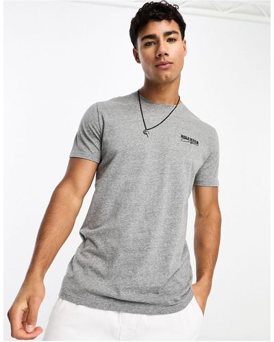Hollister Camiseta gris jaspeado ajustada con logo pequeño técnico - Blanco