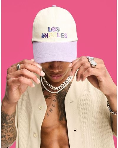 ASOS Soft Baseball Cap With Contrast Peak And Embroidery - Pink