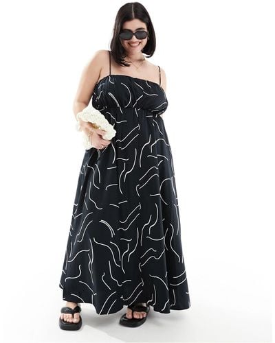 ASOS Asos design curve - robe d'été longue avec buste froncée et bretelles réglables - imprimé abstrait noir et blanc