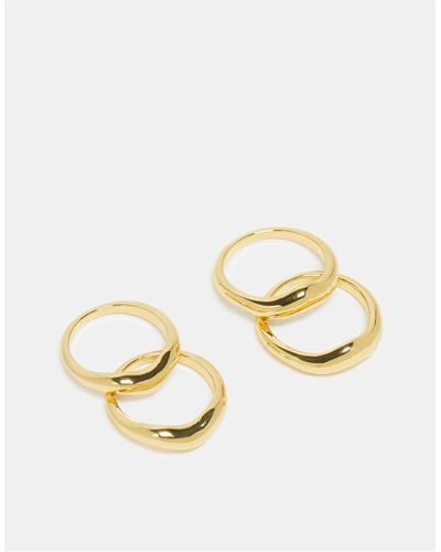 TOPSHOP – remy– 4er-pack 14-karätig vergoldete ringe im geschmolzenem wishbone-design - Weiß