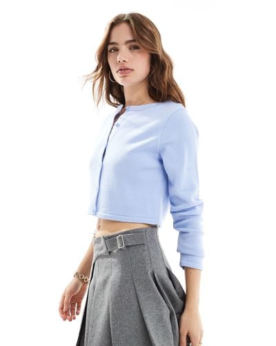 ASOS Knitted Crew Neck Cropped Cardigan - Blue