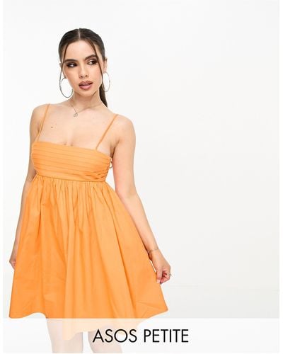 ASOS Asos Design Petite Cotton Pleat Bust Babydoll Mini Sundress - Orange