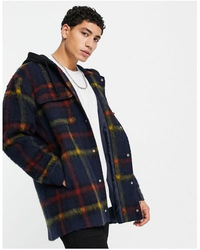 ASOS Wool-mix Oversized Shacket With Jersey Hood - Blue