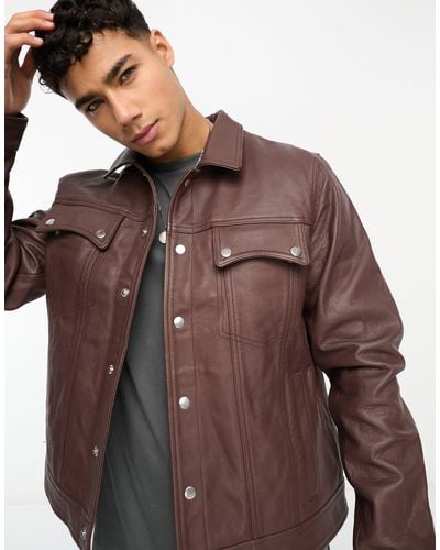 Bolongaro Trevor Western Leather Jacket With Double Pocket - Brown