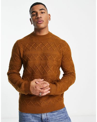 Only & Sons Crew Neck Cable Knitted Sweater - Brown