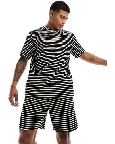 South Beach Pantalones cortos playeros a rayas texturizadas - Negro