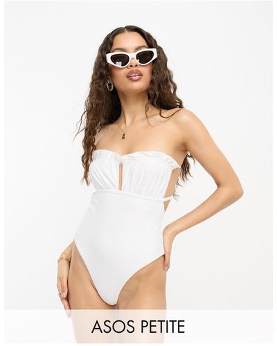 ASOS Asos Design Petite Bandeau Frill Swimsuit - White