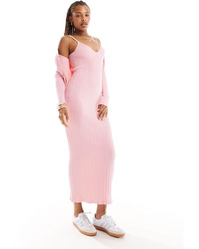 ASOS Knitted Strappy V Neck Midaxi Dress - Pink