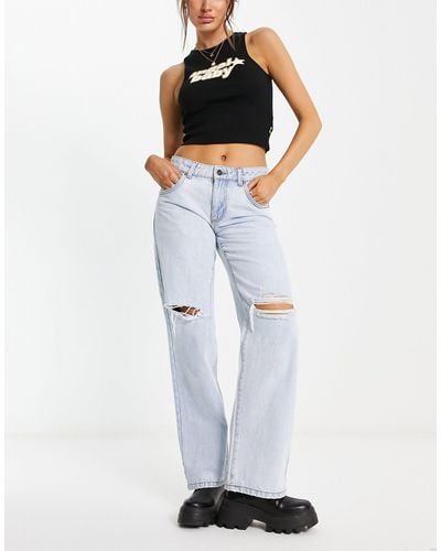 Mid-Rise Ripped Wide-Leg Jeans for Women