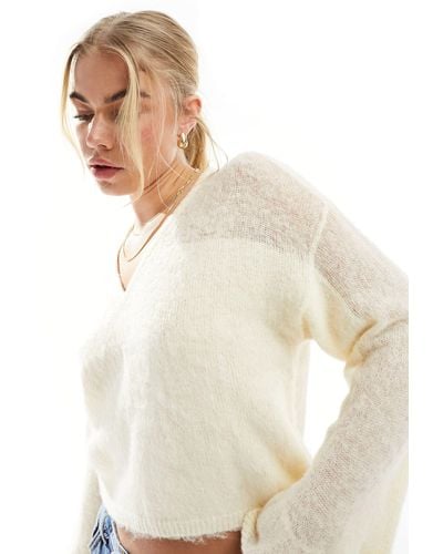 ASOS V Neck Sweater With Sheer Paneling - White