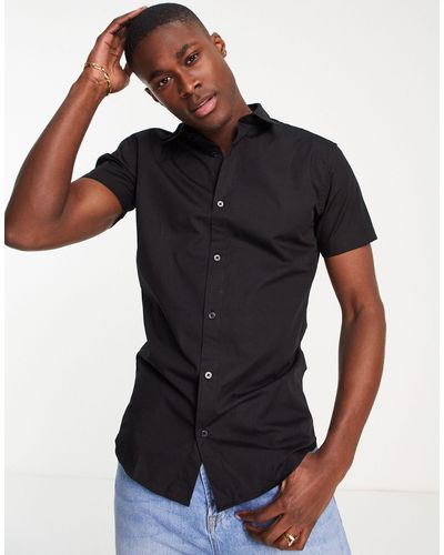 Jack & Jones Originals Short Sleeve Stretch Cotton Shirt - Black